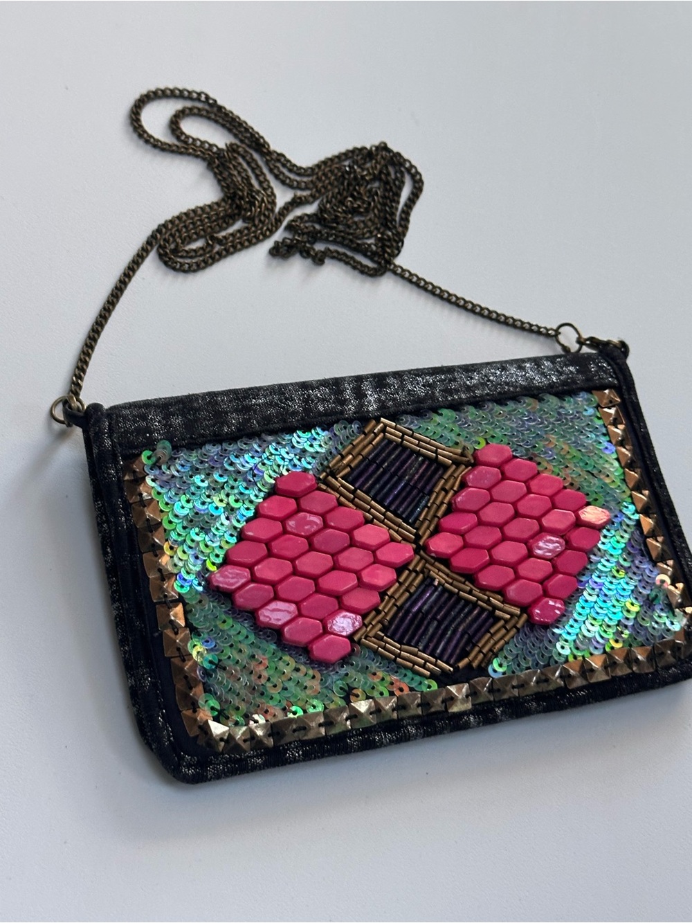 Rare Ubran Outfitters Ecote Bead-Embellished Chain-Strap Wallet Bag